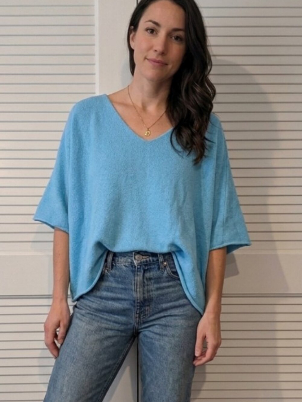 Turquoise V‑Neck Boxy Knit Sweater NEW